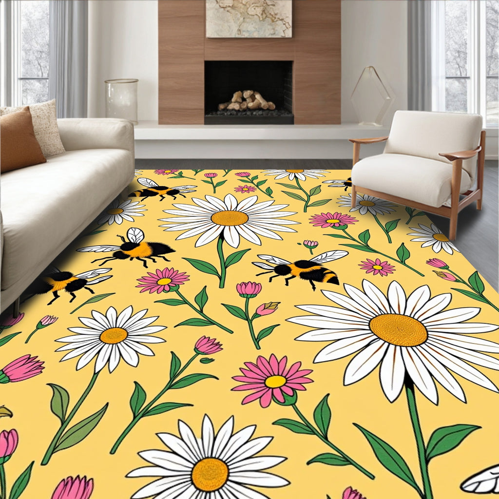Bumblebees And Daisies Field Rug