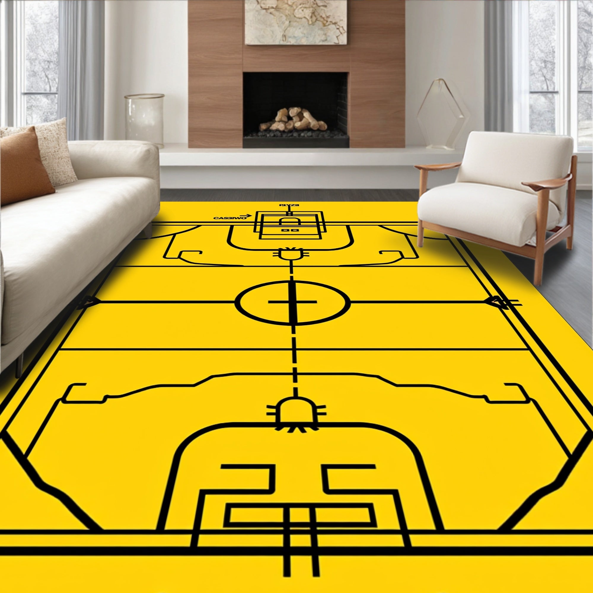 Black Field Play Abstract Layout Rug