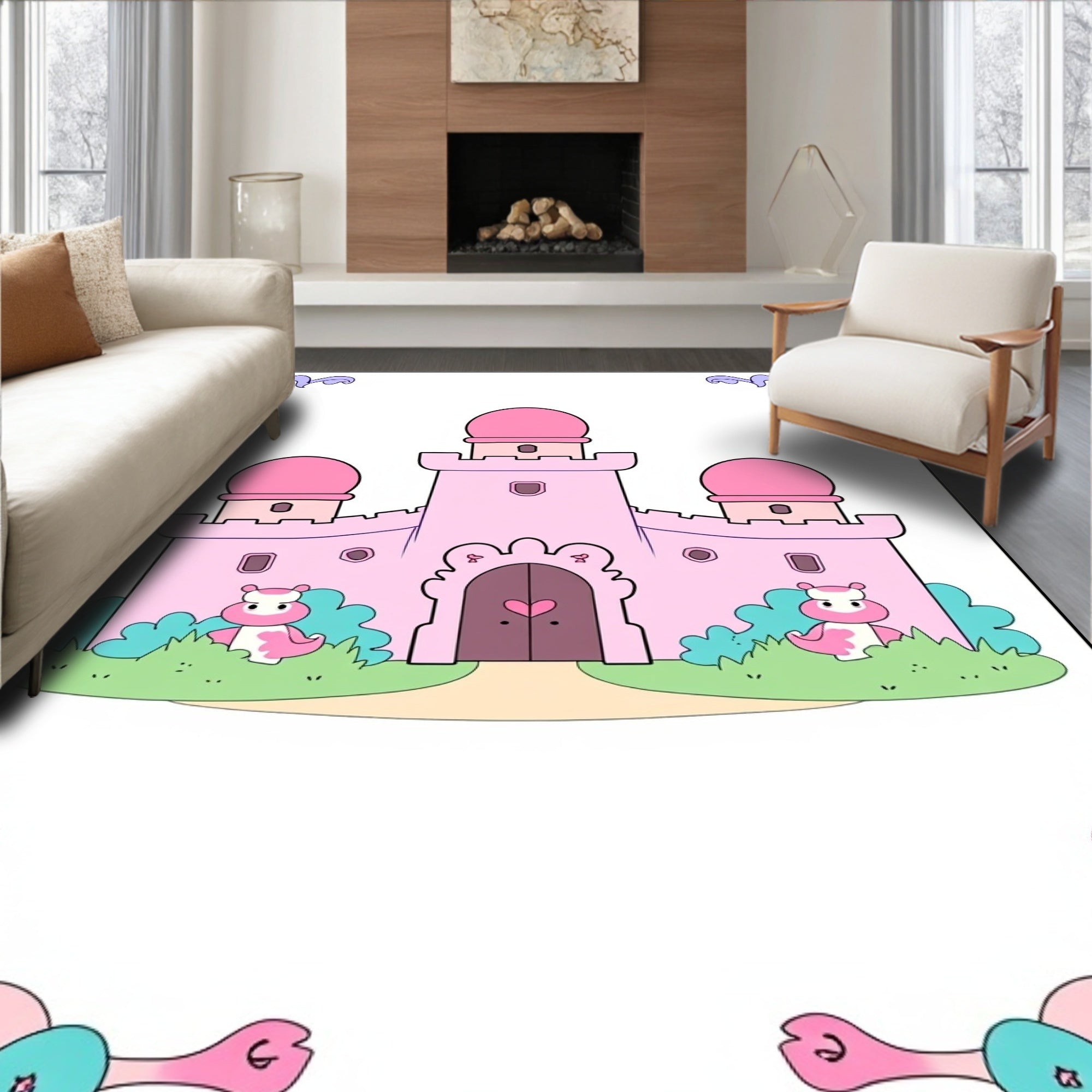 Pink Castle with Cute Hippo Charm Rug