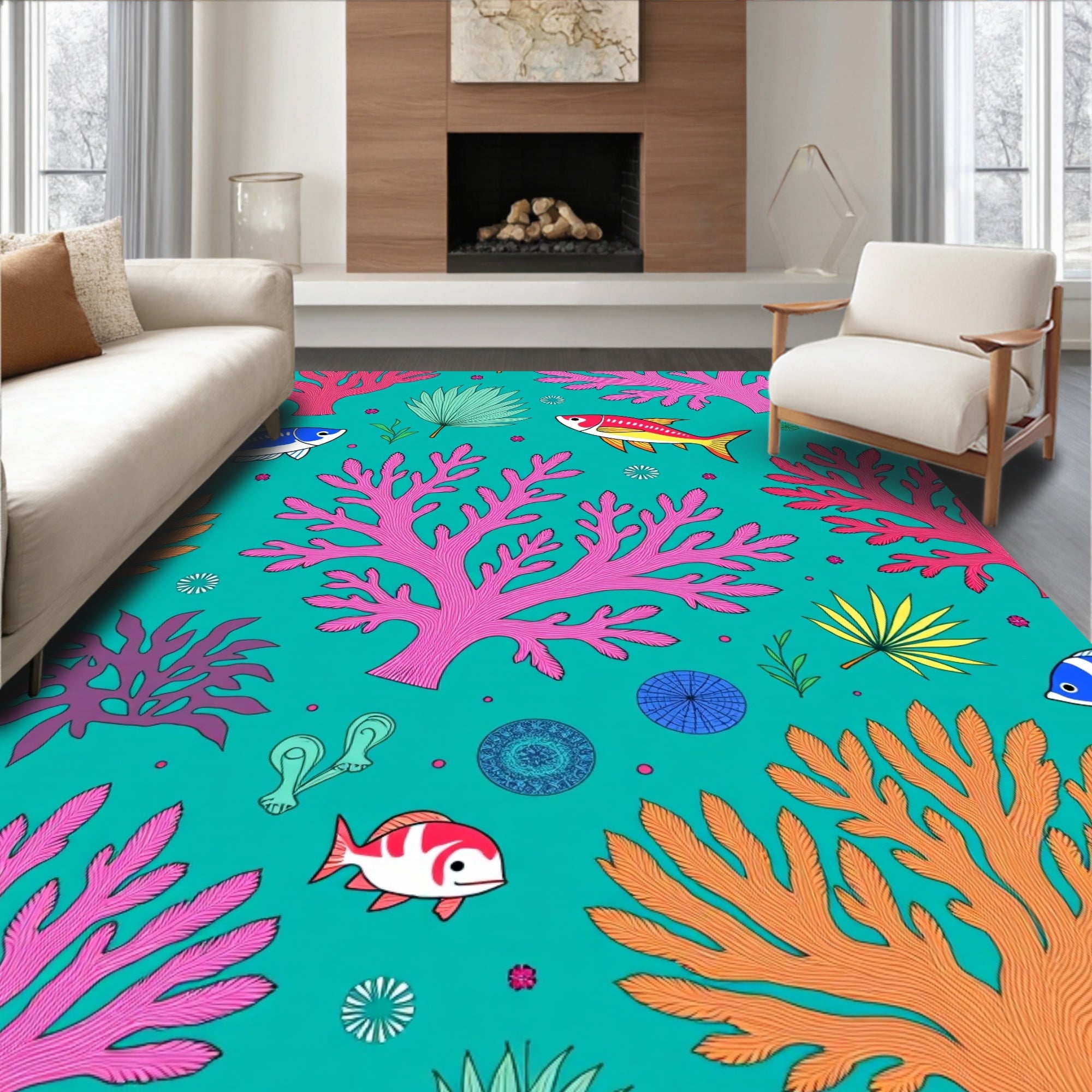 Vibrant Coral Fish Underwater Scene Rug