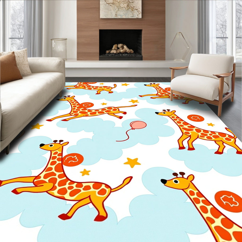 Playful Orange Giraffes Cloud Stars Rug