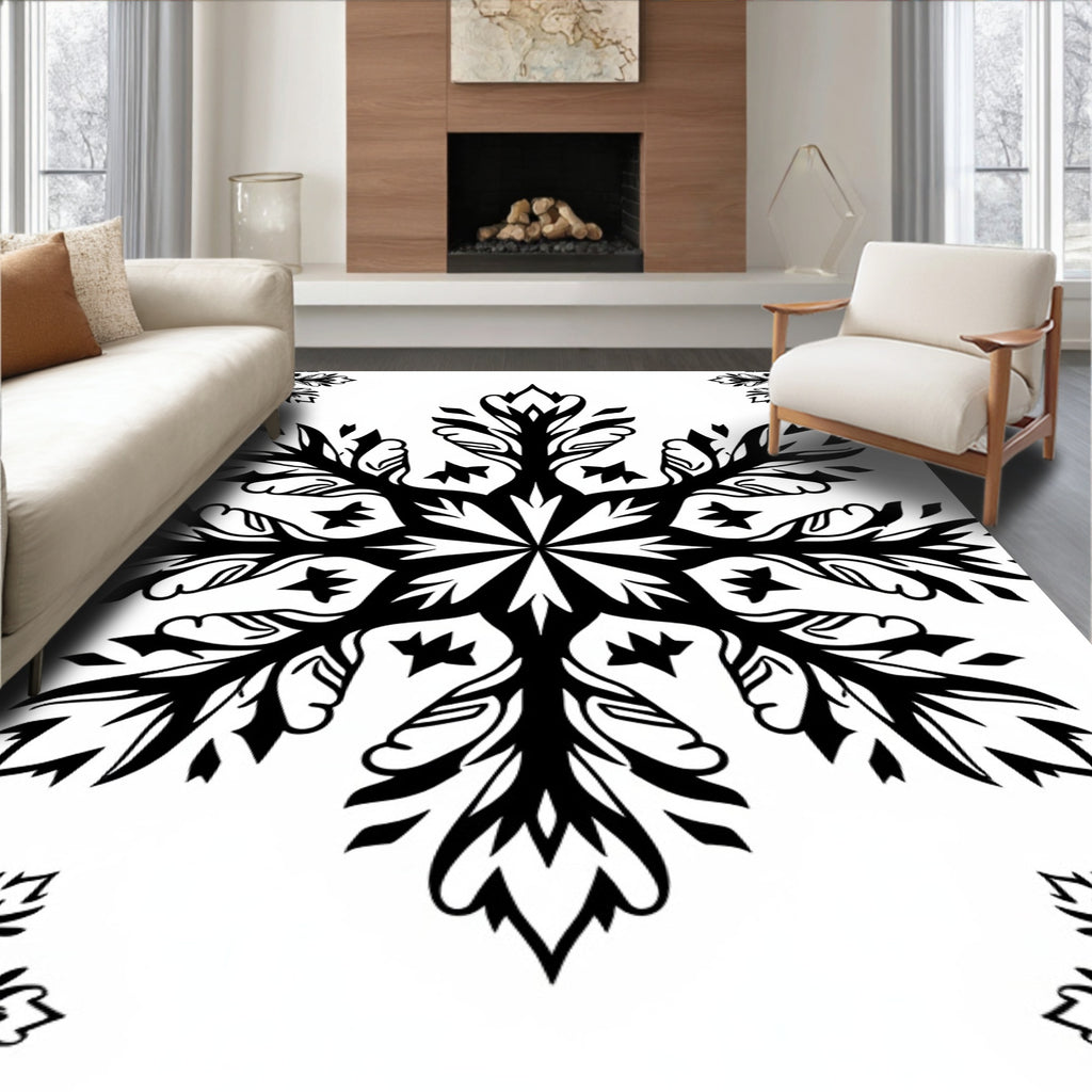 Black White Snowflake Art Rug