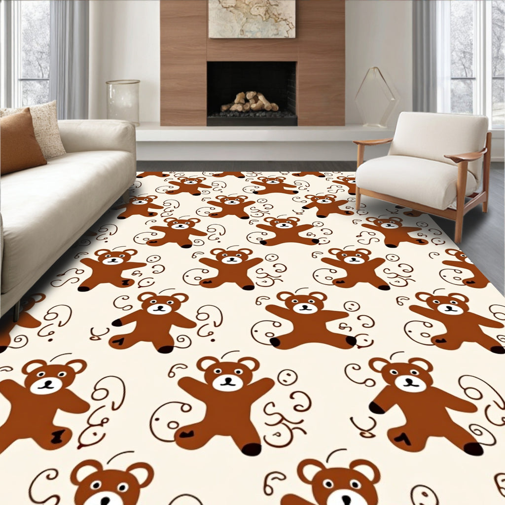 Brown Teddy Bear Whimsical Swirls Rug