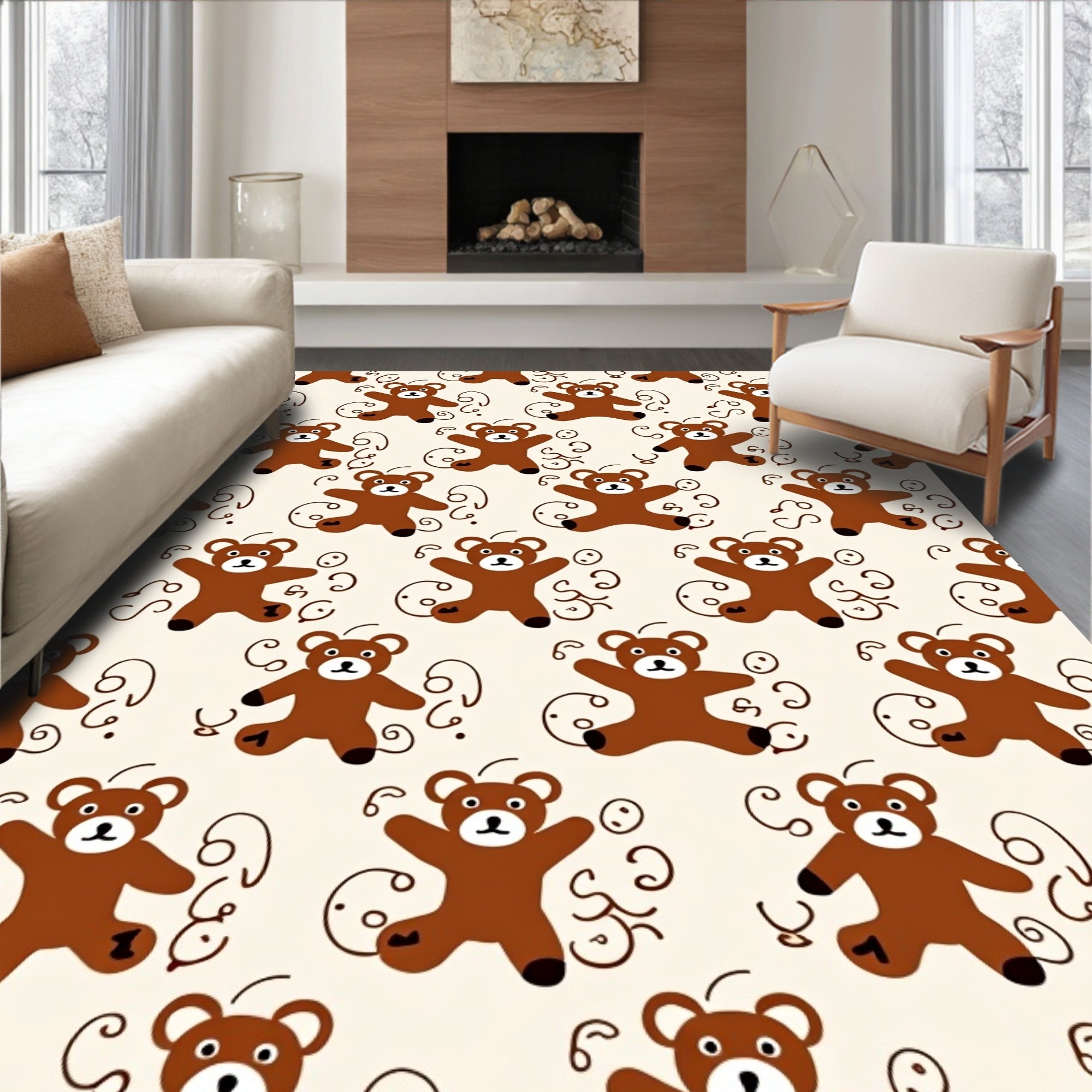 Brown Teddy Bear Whimsical Swirls Rug