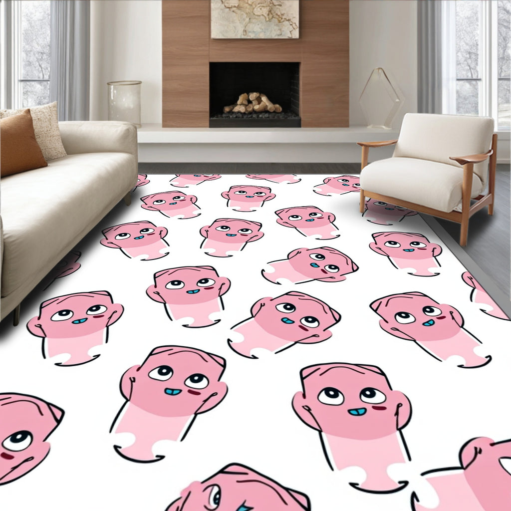 Cute Pink Cartoon Heads Repeating Pattern Rug
