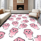 Cute Pink Cartoon Heads Repeating Pattern Rug
