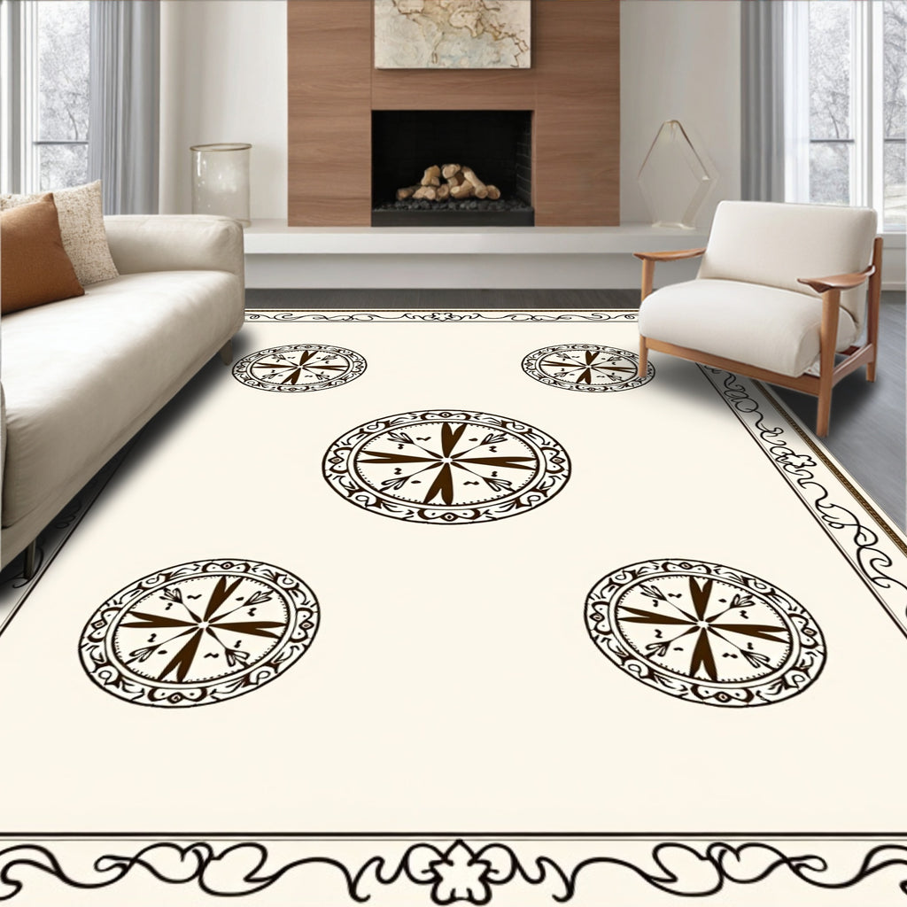 Ornate Cream Brown Mandala Medallion Rug