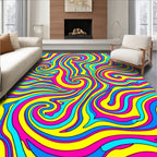Vibrant Yellow Blue Pink Swirl Rug