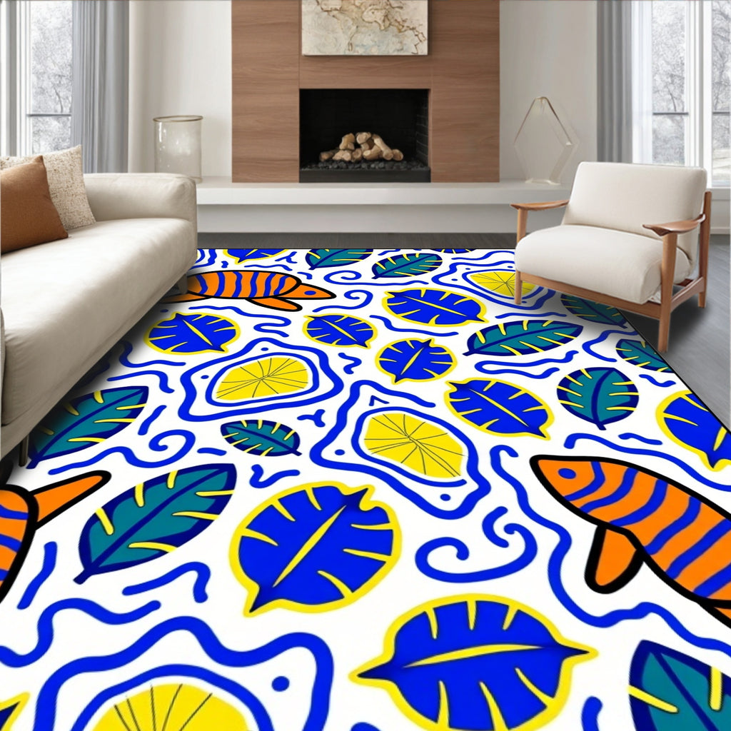 Whimsical Blue Orange Sea Life Rug