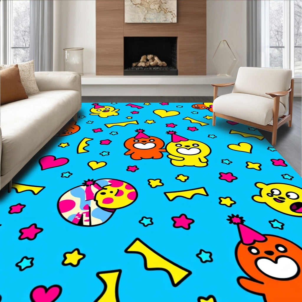 Whimsical Cartoon Characters Party Celebration Rug