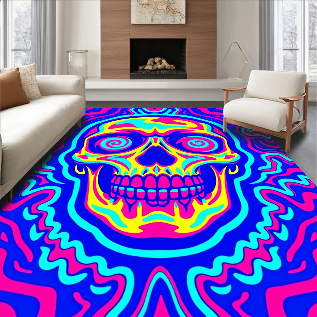 Psychedelic Skull Swirl Neon Rug