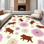 Brown Dogs Pink Flowers Cream Background Rug