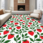 Whimsical Red Strawberry Foliage Rug
