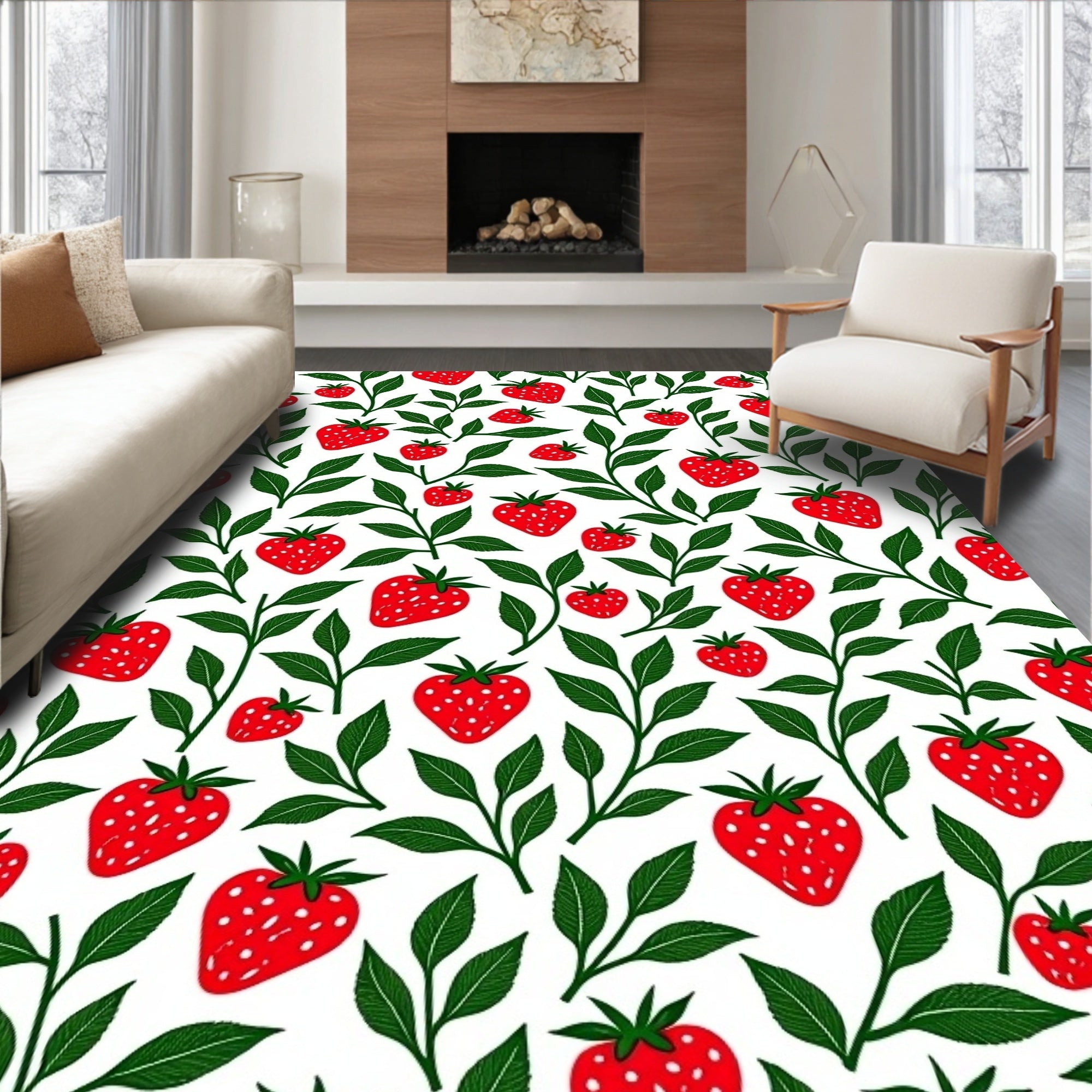 Whimsical Red Strawberry Foliage Rug