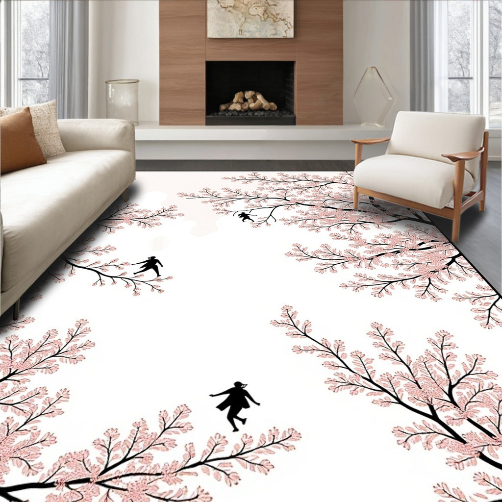 Delicate Pink Blossom Figures Canopy Rug
