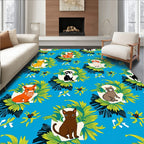Whimsical Blue Feline Tropical Arrangement Rug