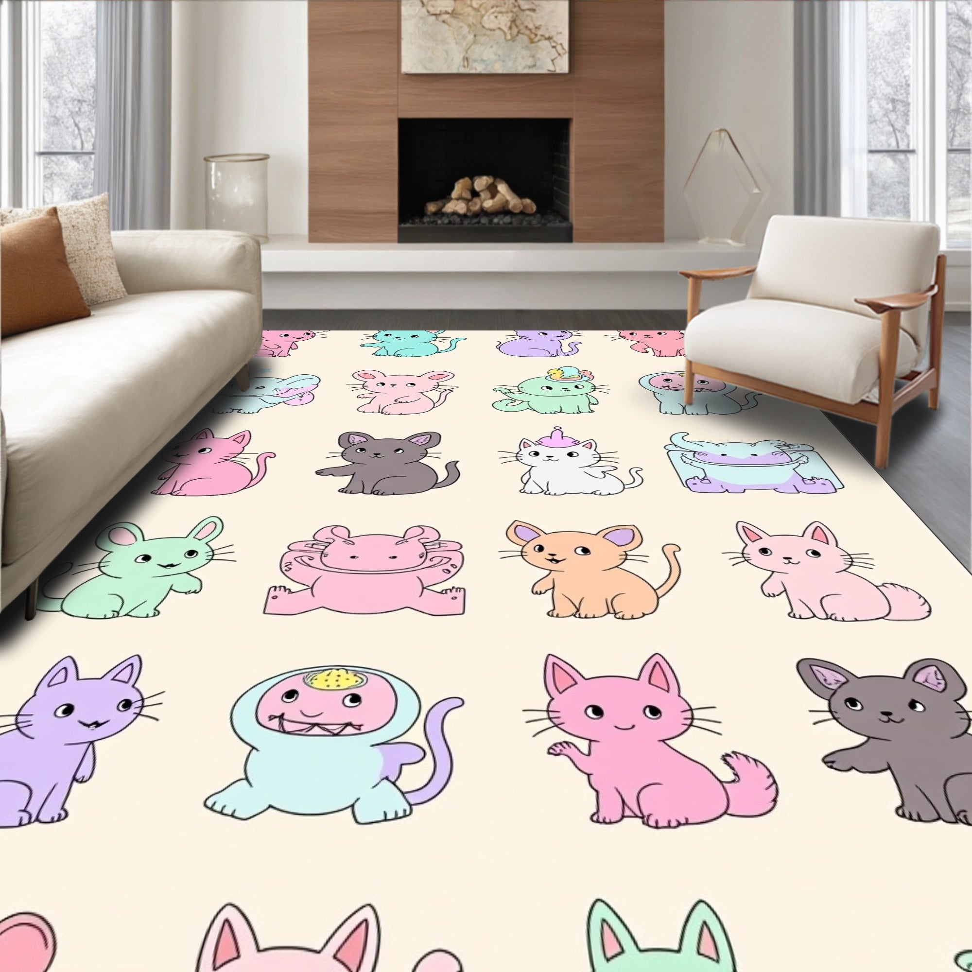 Playful Pastel Kawaii Animal Collage Rug