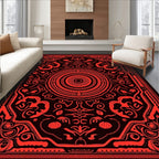 Bold Crimson Floral Mandala Rug