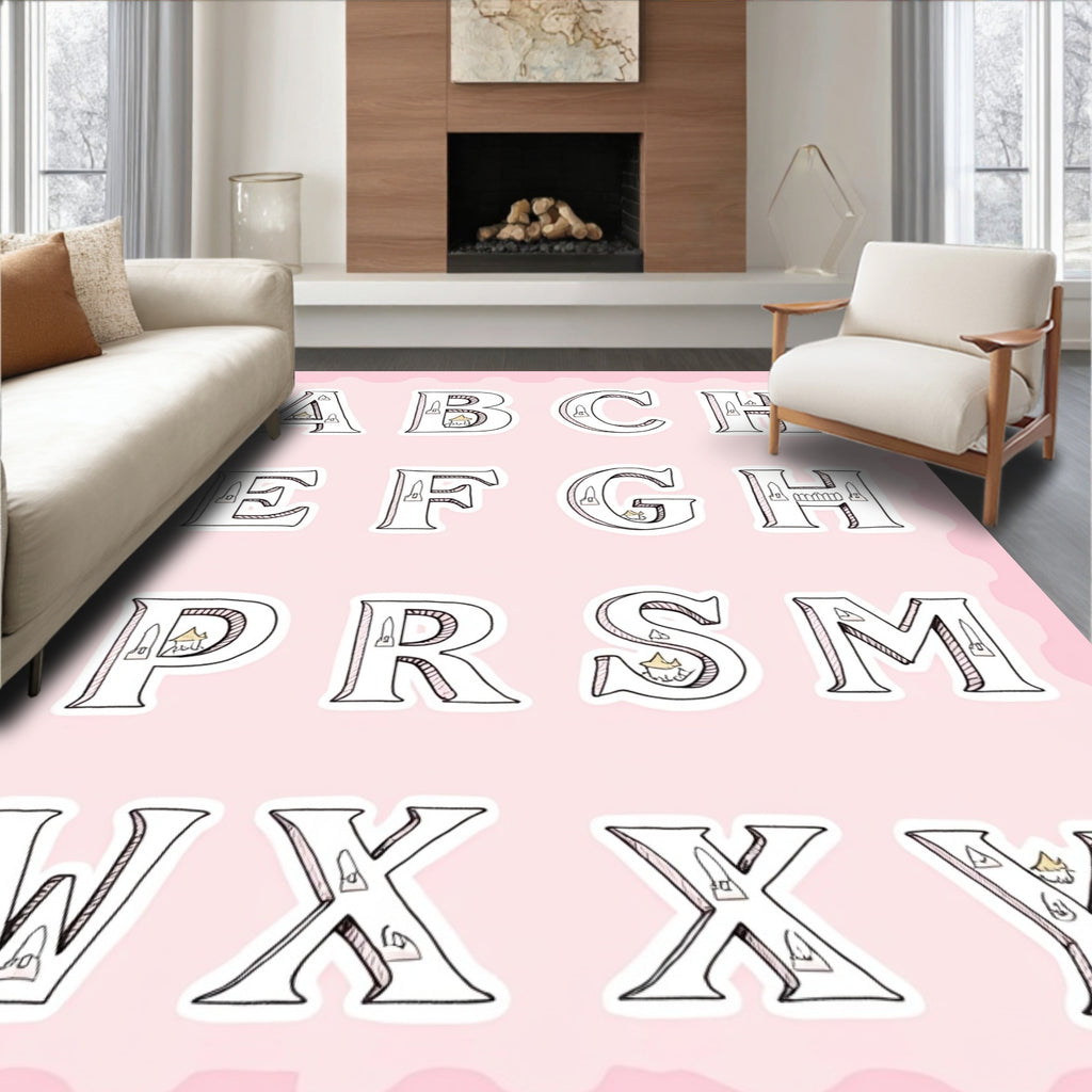 Whimsical Letter Monogram Castle Accents Rug