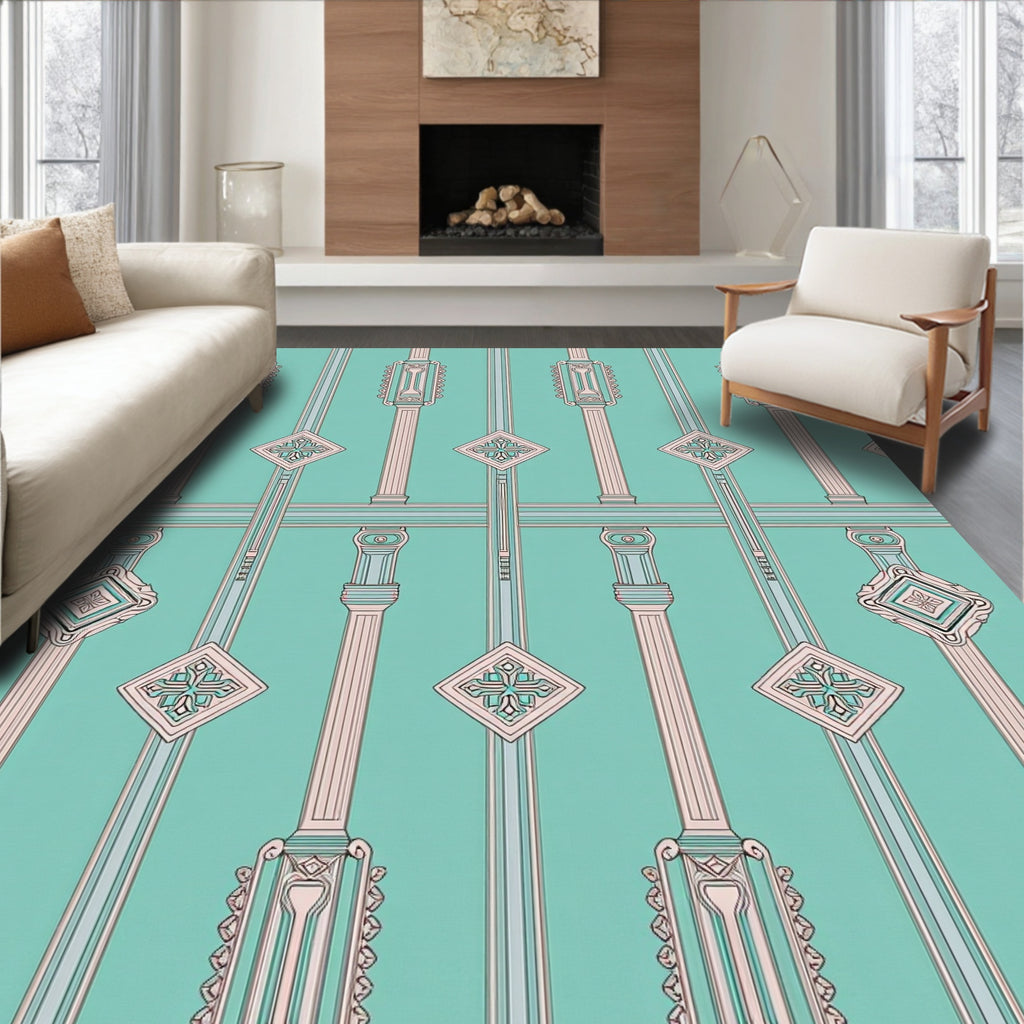 Art Deco Column Mint Pink Diamond Rug