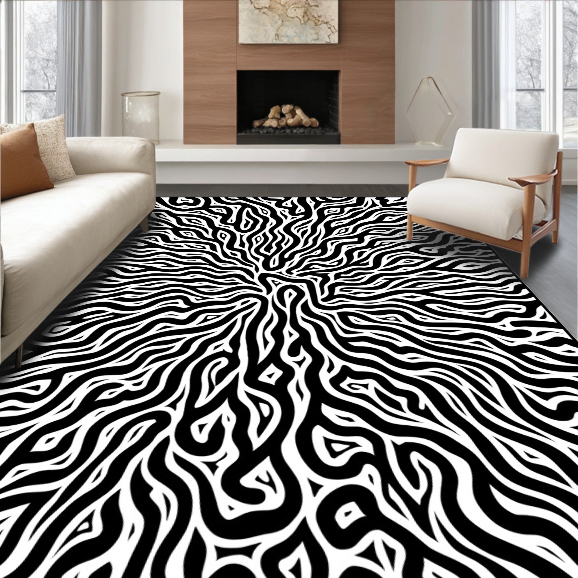 Black White Organic Flow Rug