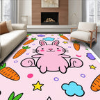 Cute Pink Bunny and Carrots Rug