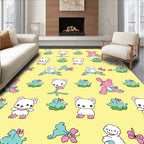 Pink White Cute Critters Yellow Background Rug