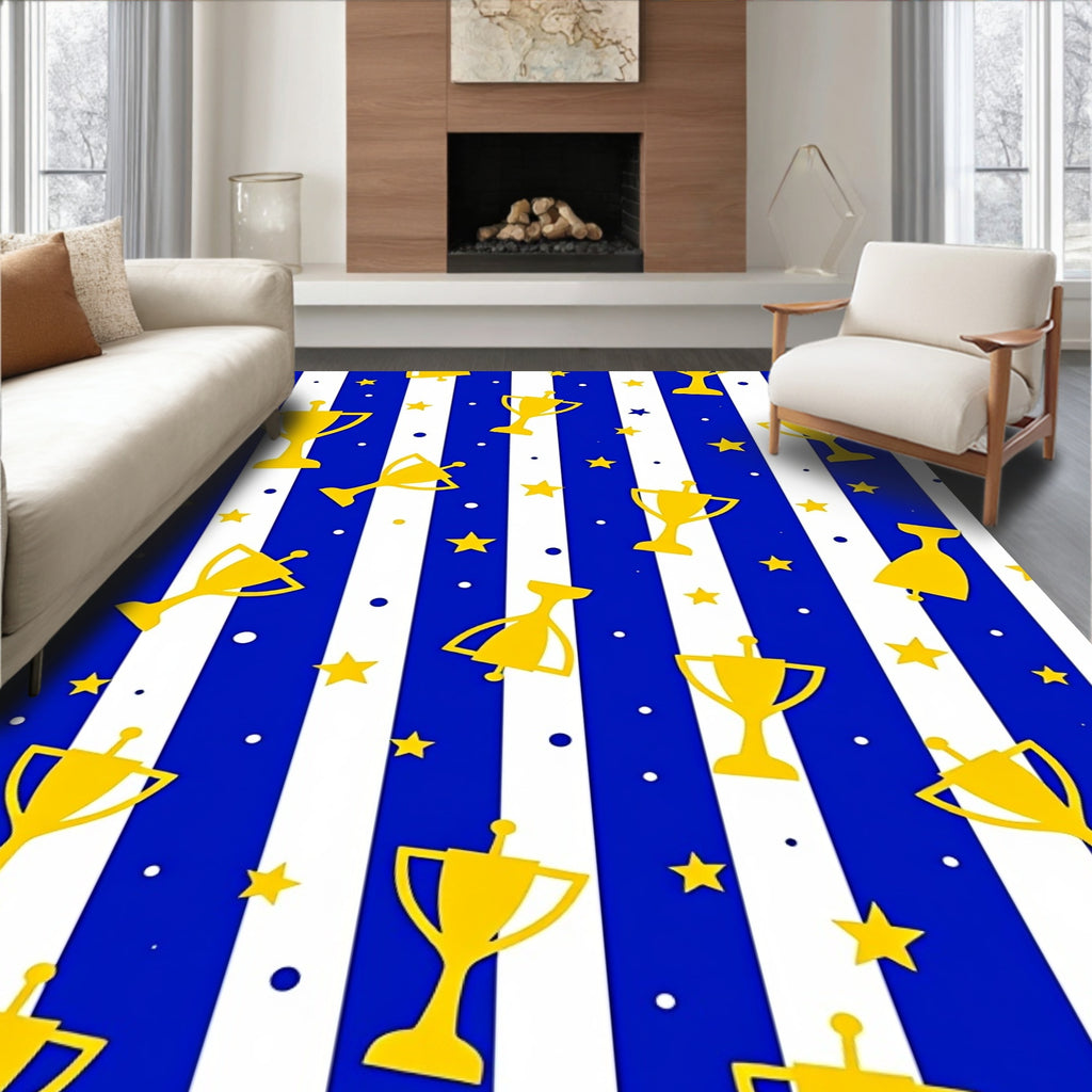 Golden Trophies Blue White Stripes Rug