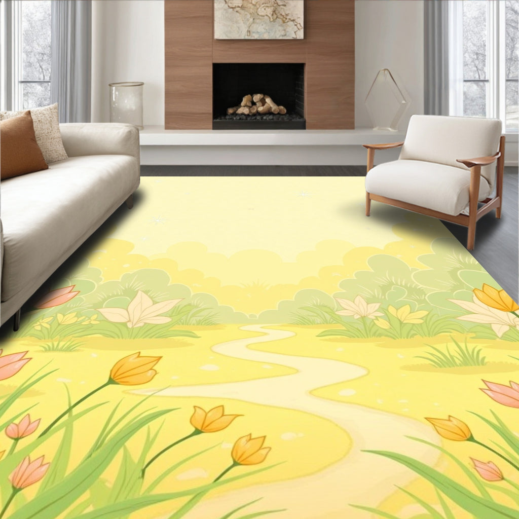 Golden Meadow Spring Floral Path Rug