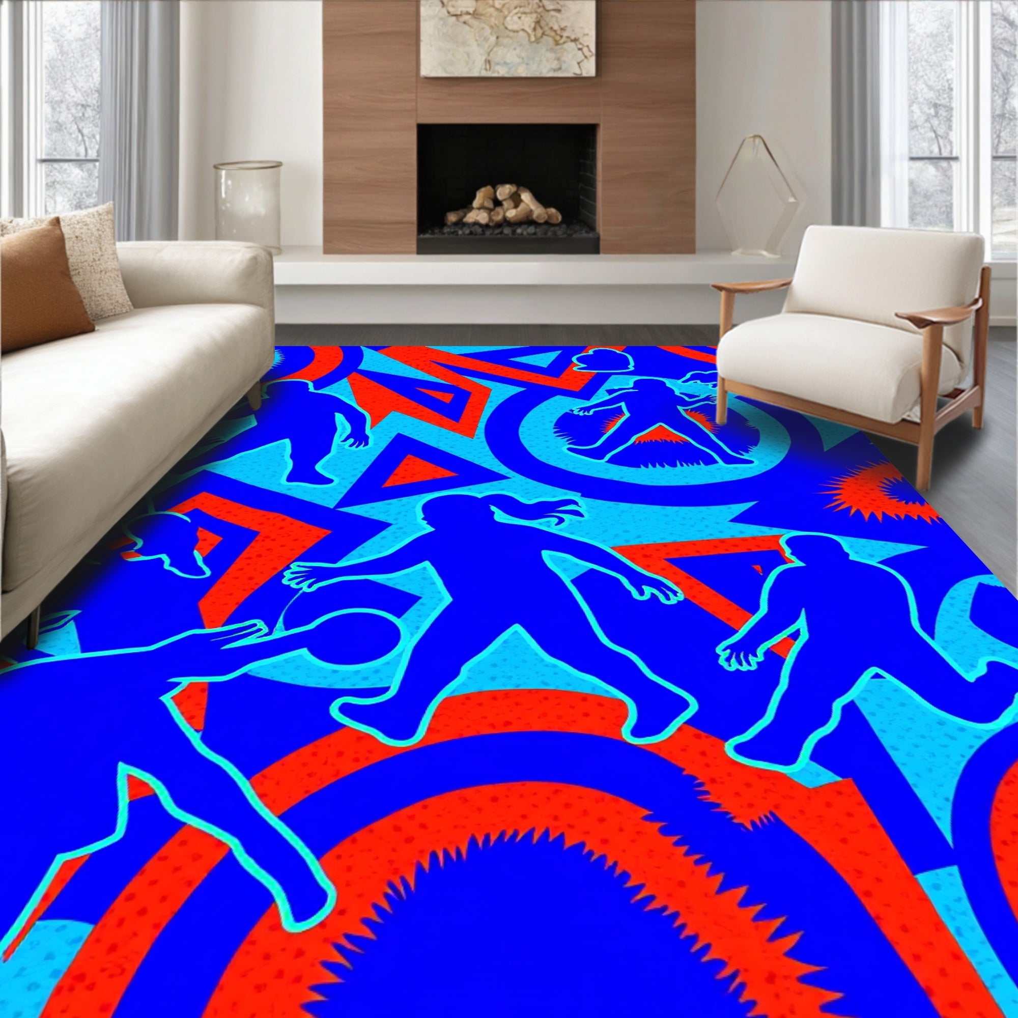 Abstract Blue Orange Figures Circles Rug