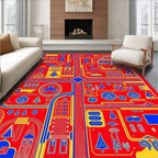 Red Yellow Blue Cityscape Town Map Rug