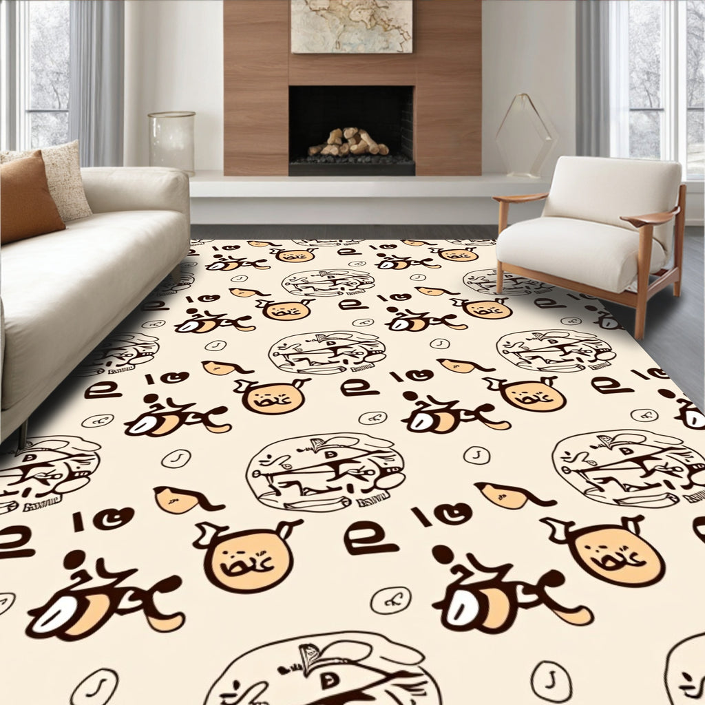 Playful Beige Character Collage Rug