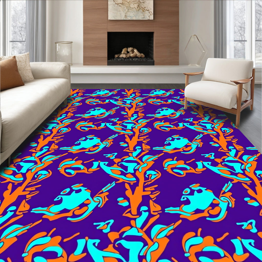 Vibrant Orange Aqua Abstract Swirls Rug