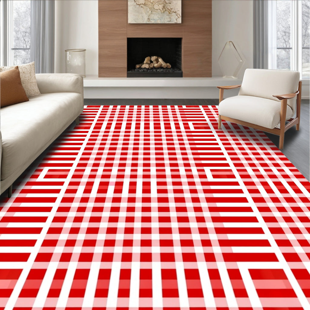 Red White Intersecting Lines Rug