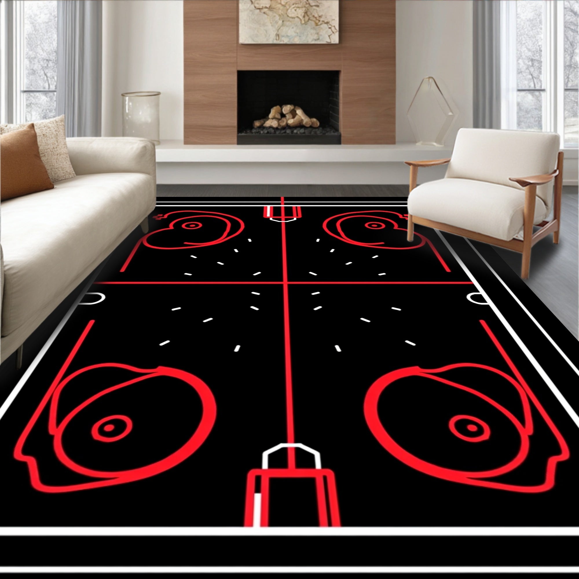 Bold Red Symmetrical Abstract Form Rug