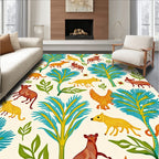 Folk Art Woodland Animals Tropical Trees Rug