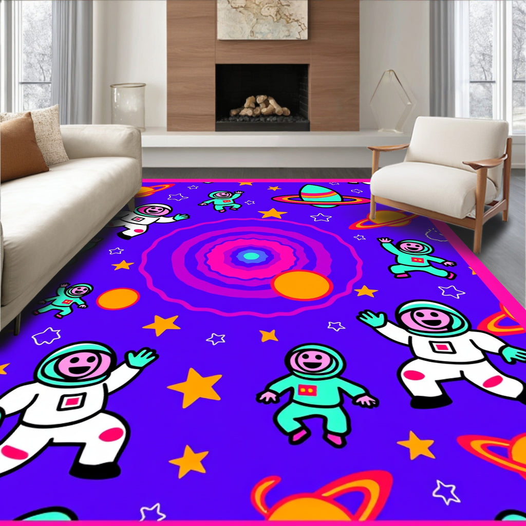 Vibrant Astronaut Galaxy Playful Space Rug