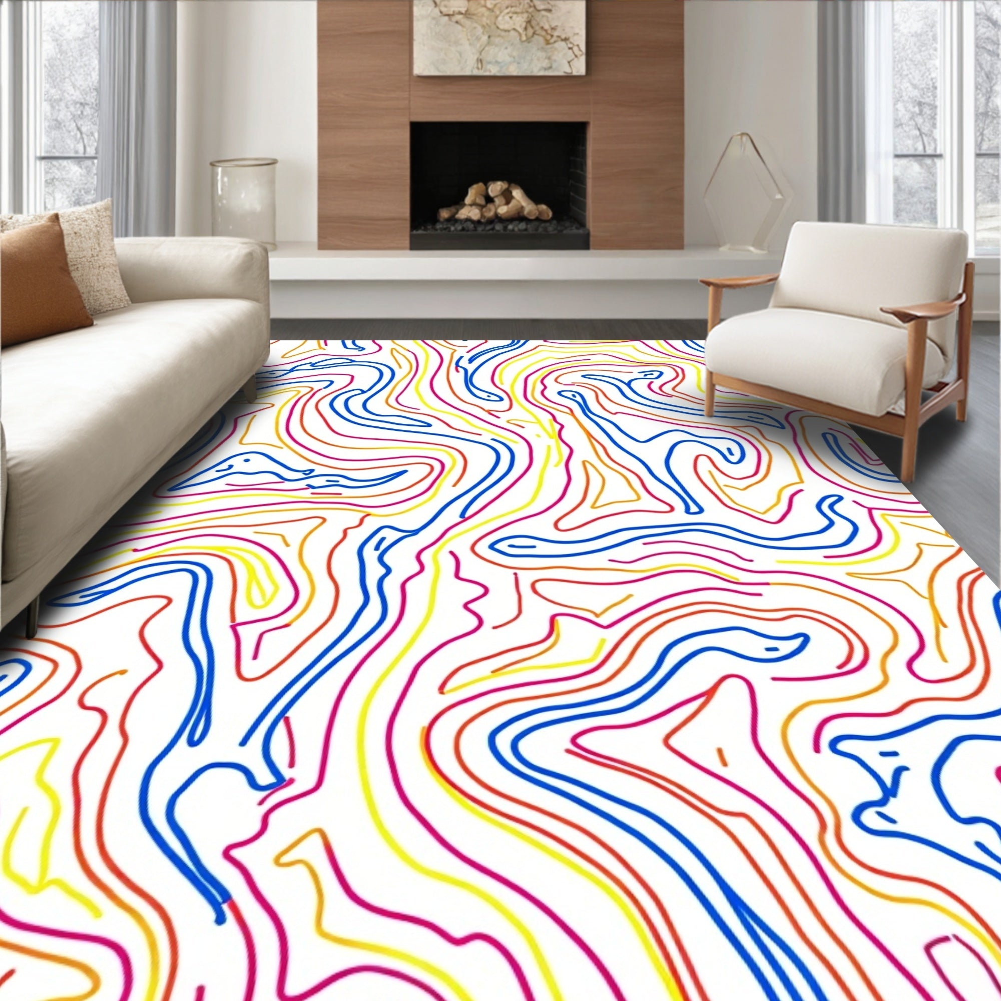 Abstract Blue Yellow Red Contour Lines Rug