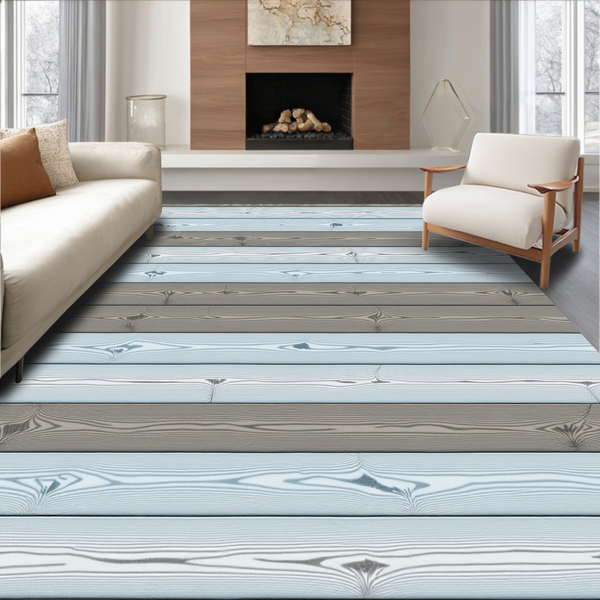 Weathered Wood Grain Horizontal Stripes Rug