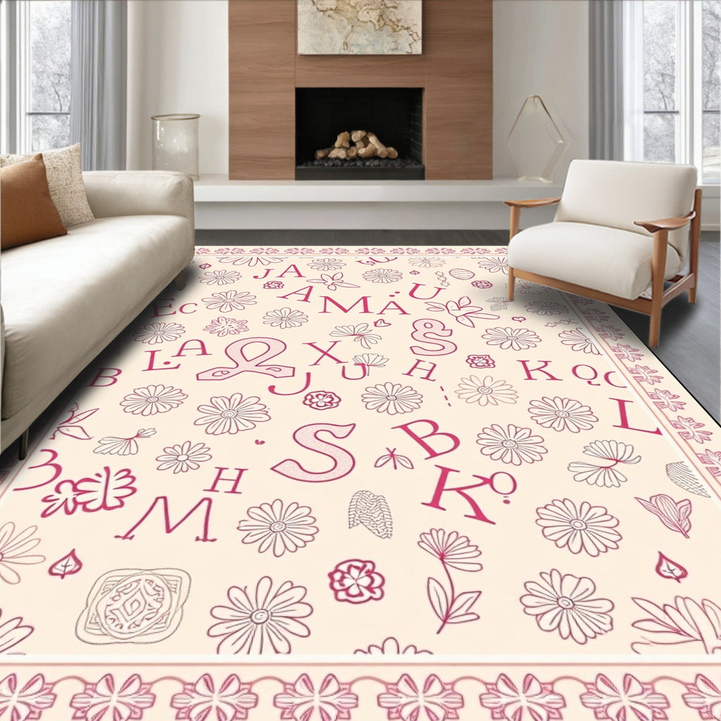 Pink Daisy Alphabet Collage Rug