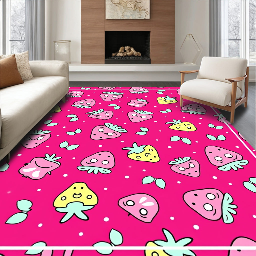 Cute Pink Strawberry Polka Dot Rug