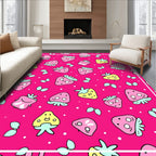 Cute Pink Strawberry Polka Dot Rug