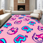 Whimsical Pink and Teal Cartoon Faces Rug
