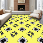 Yellow Black Floral Diamond Rug