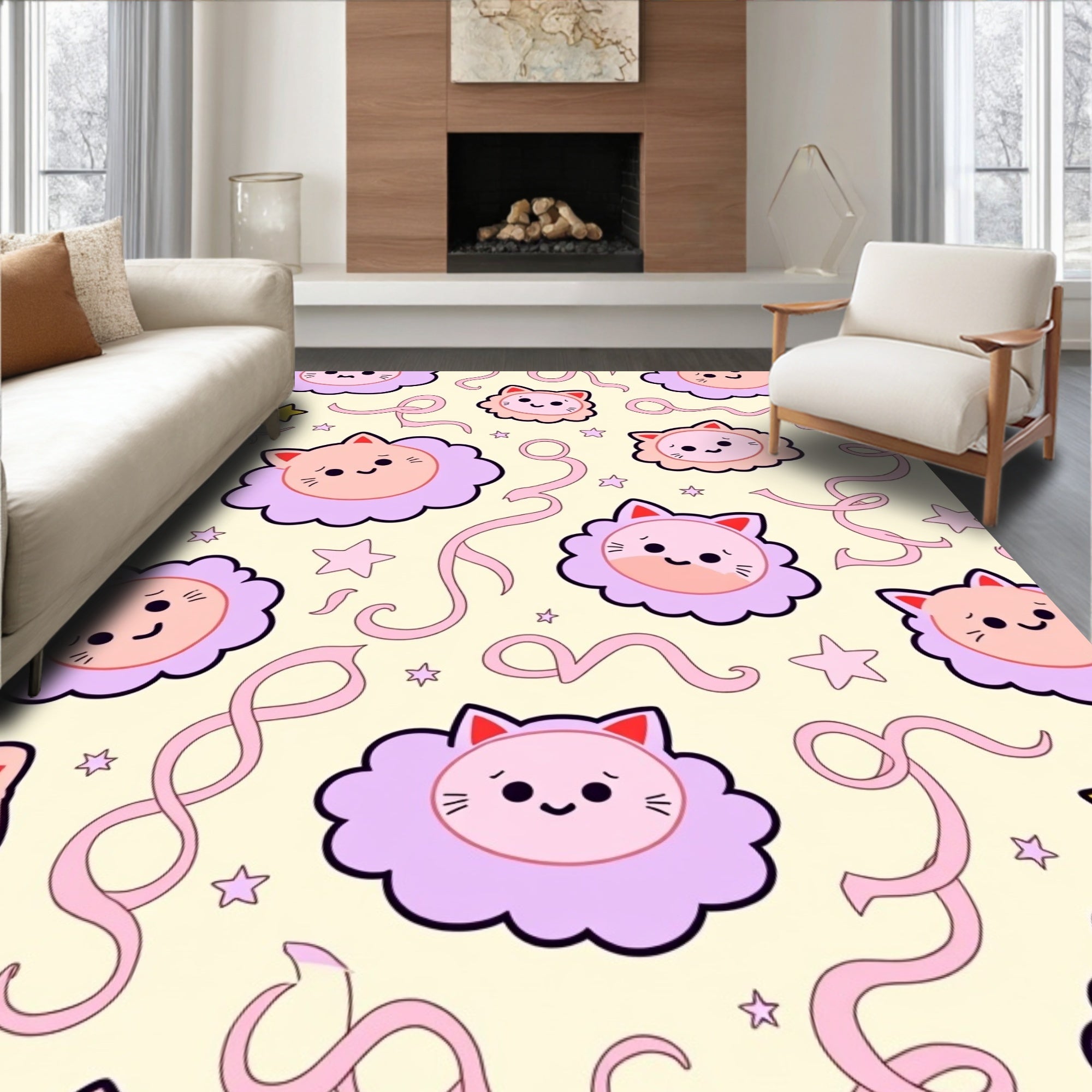 Sweet Kitty Stars and Ribbons Rug