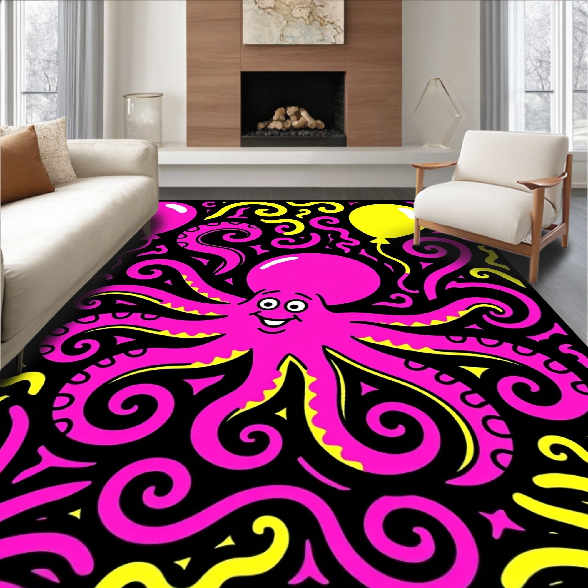 Bold Pink Octopus Balloon Festivity Rug