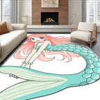 Kawaii Pink Hair Mermaid Ocean Swirls Rug