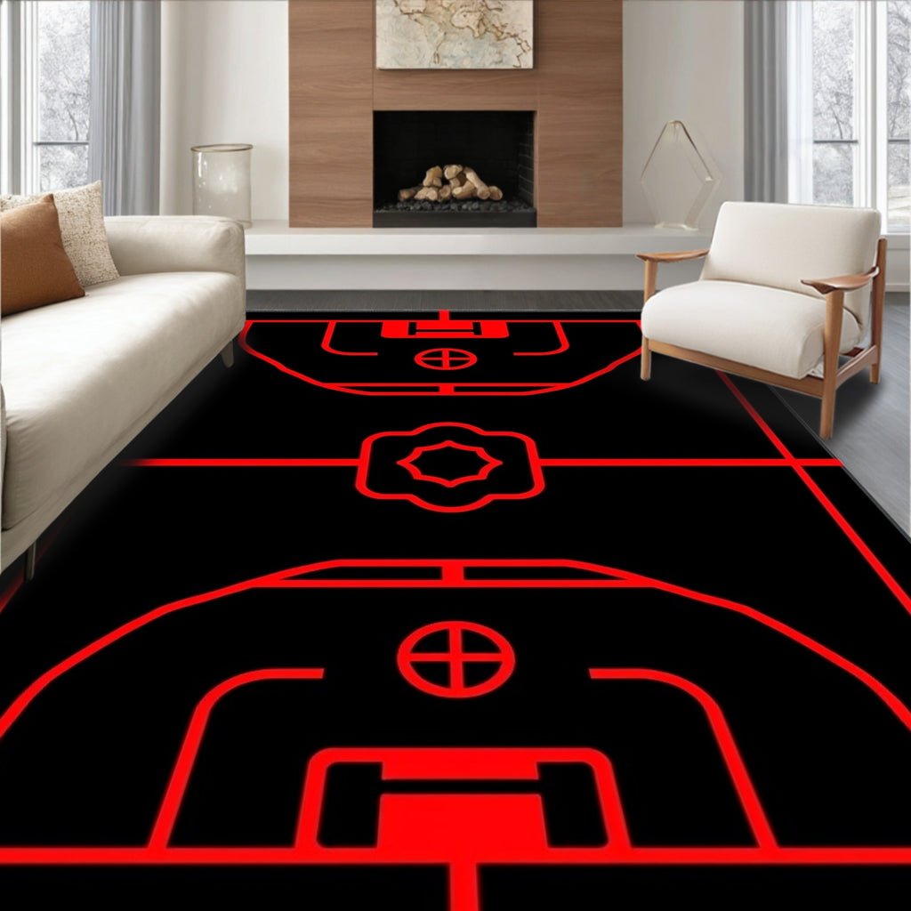 Black Red Court Lines Rug