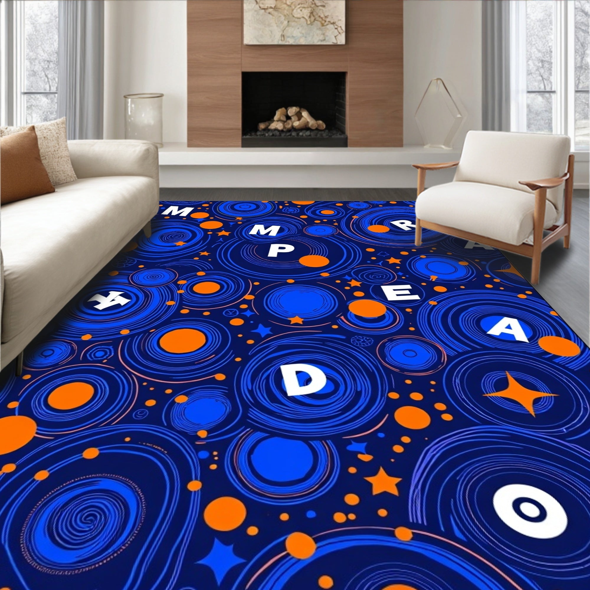 Dazzling Blue Orange Swirl Celestial Rug