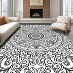 Black White Intricate Mandala Floral Rug
